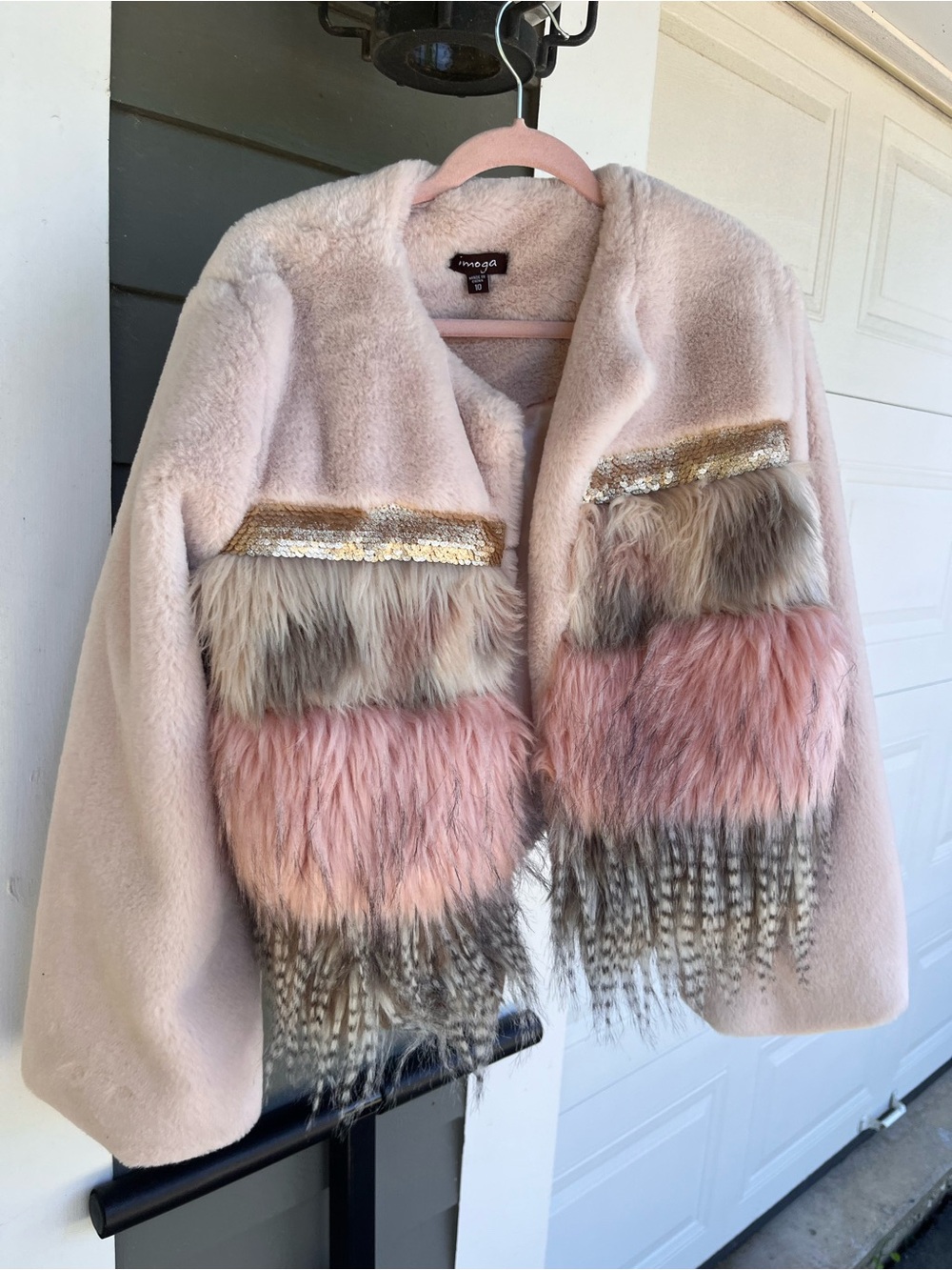 Imoga Pink Faux-Fur & Sequin Accent Puffer Jacket